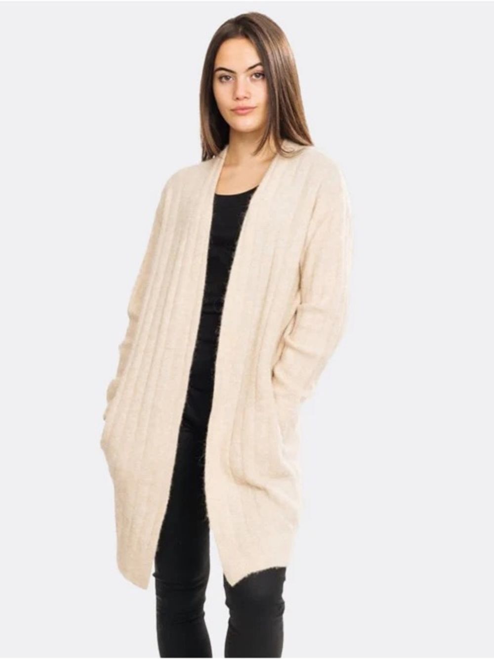 Samsøe Samsøe Nor Wool Blend Long Knit Open Front Cardigan | Tint Mel | Small